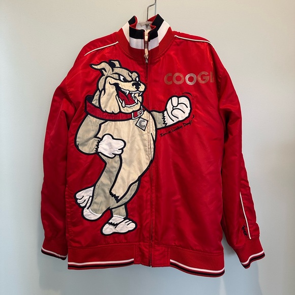 COOGI I’m A Lucky Dog Graphic Red Zip up Track Jacket size L Vintage Streetwear